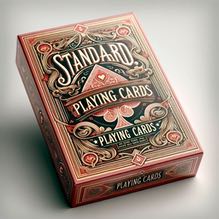 Bild på en kortleksask med en kortlek i som används i poker. På asken står det "Standard Playing Cards". 
