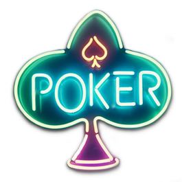 Bild på en neonskylt formad som en klöversymbol. I skylten står det texten Poker.