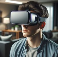 En man med VR-glasögon som ska illustrera någon som spelar poker i VR.